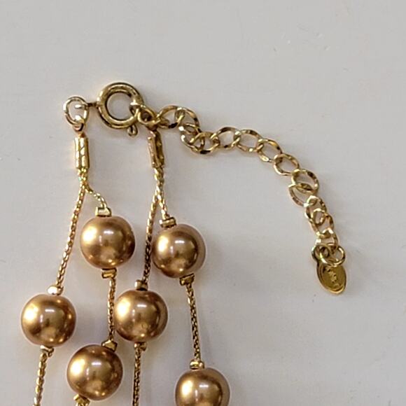 Vintage Gold Tone Double Strand Necklace with Round Beads and Adjustable Clasp - Picture 7 of 10